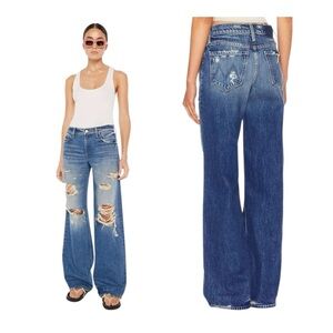 NEW MOTHER SUPERIOR The Low Down Spinner Heel Distressed Wide Leg Jean